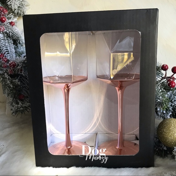 Luxe Habitat Rose Gold Jewel Shaped Wine Glass Box Set - Picture 3 of 7